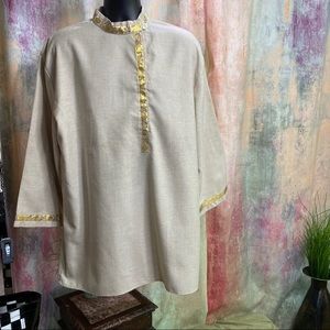 📌Tailored Asian Style Stand Up Collar Shirt with Gold Border